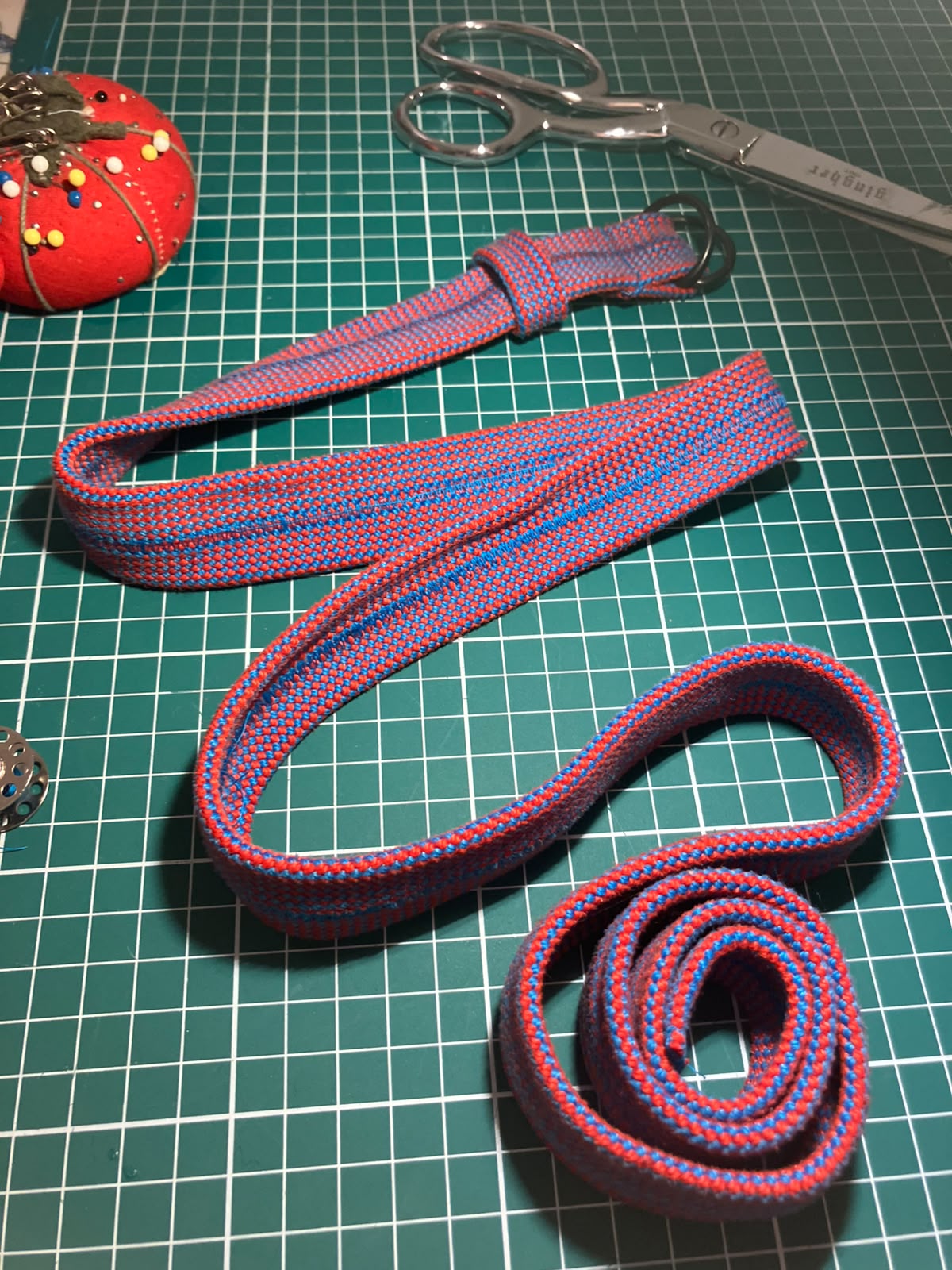 Recycled Rope Belt with D-Ring Buckle - Red and Blue