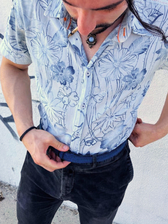 Recycled Rope Belt with D-Ring Buckle - Blue and Black