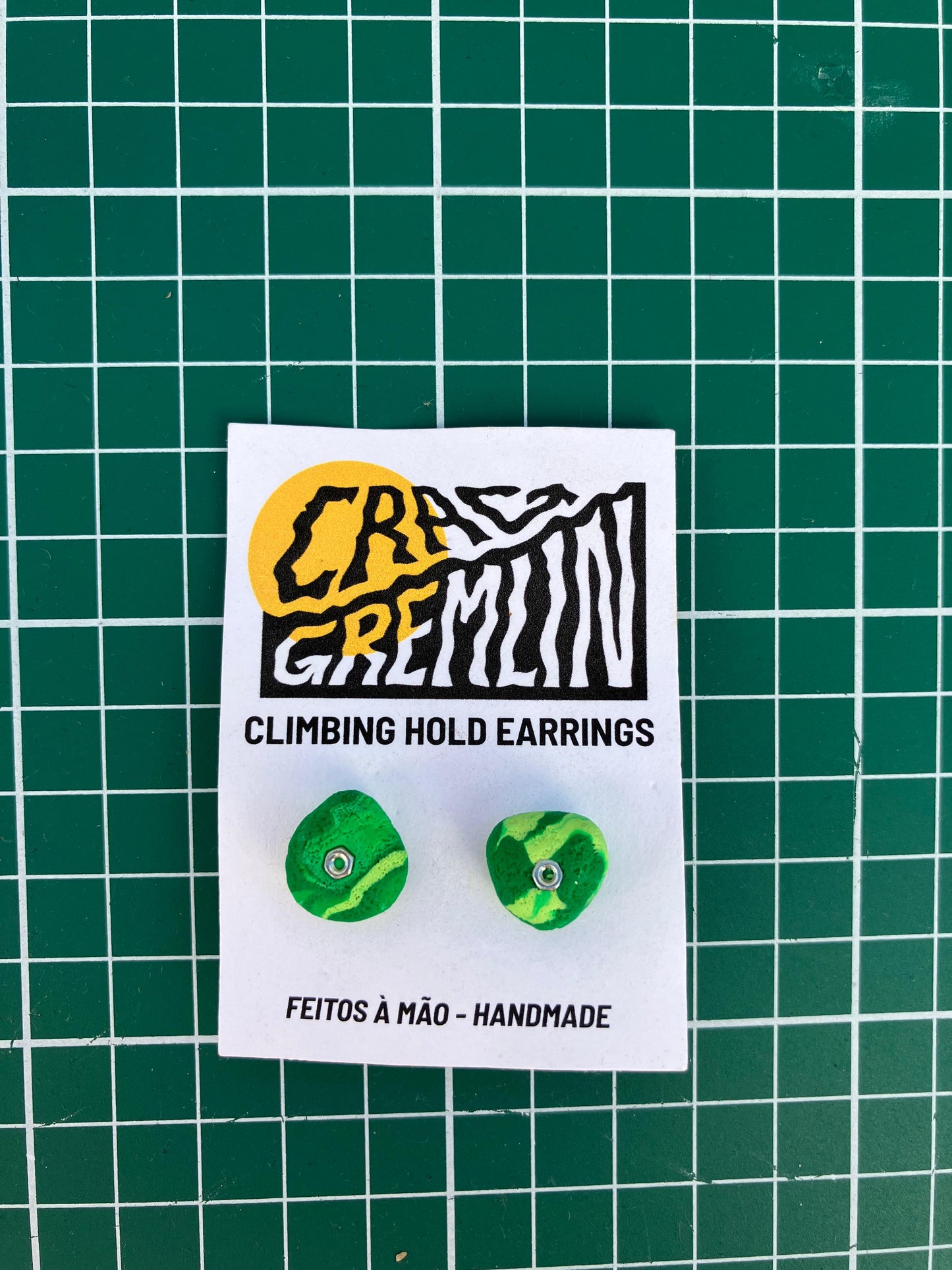 Climbing Hold Earrings - Marbled Green