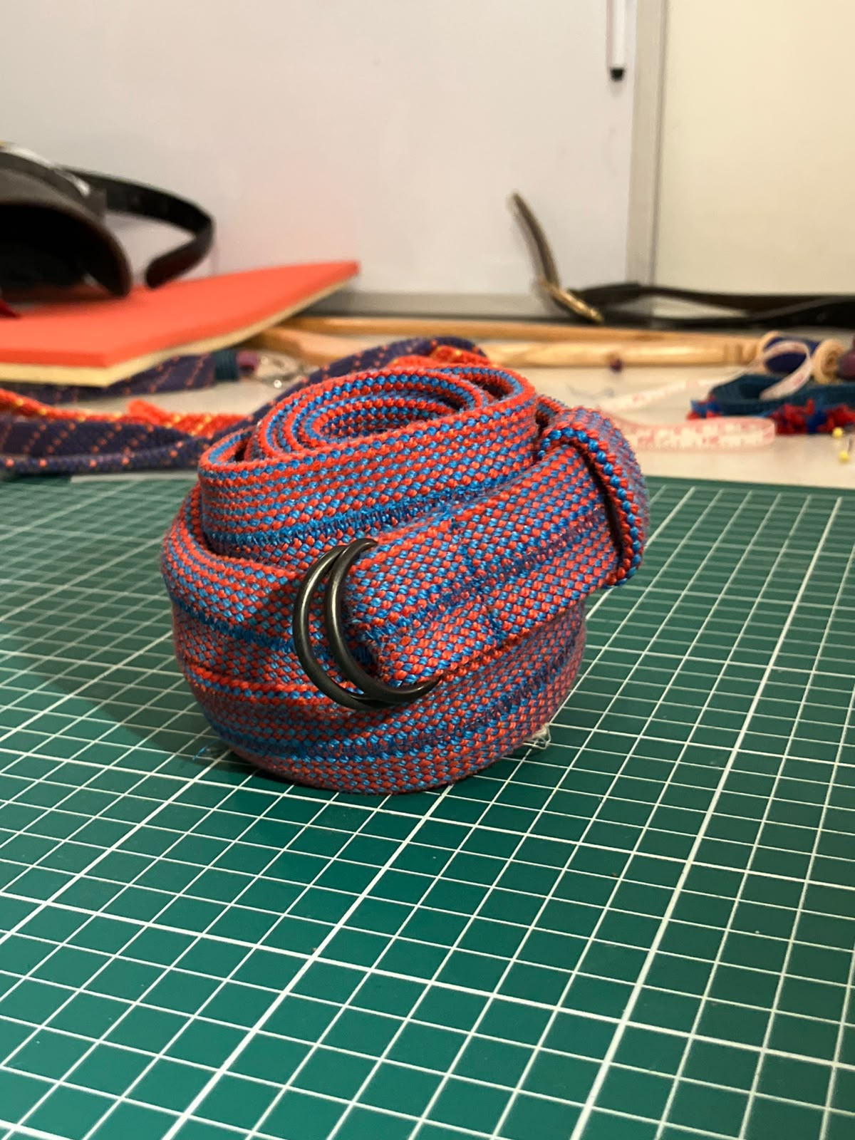 Recycled Rope Belt with D-Ring Buckle - Red and Blue