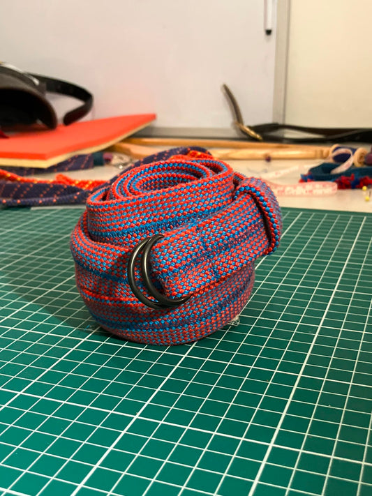 Recycled Rope Belt with D-Ring Buckle - Red and Blue