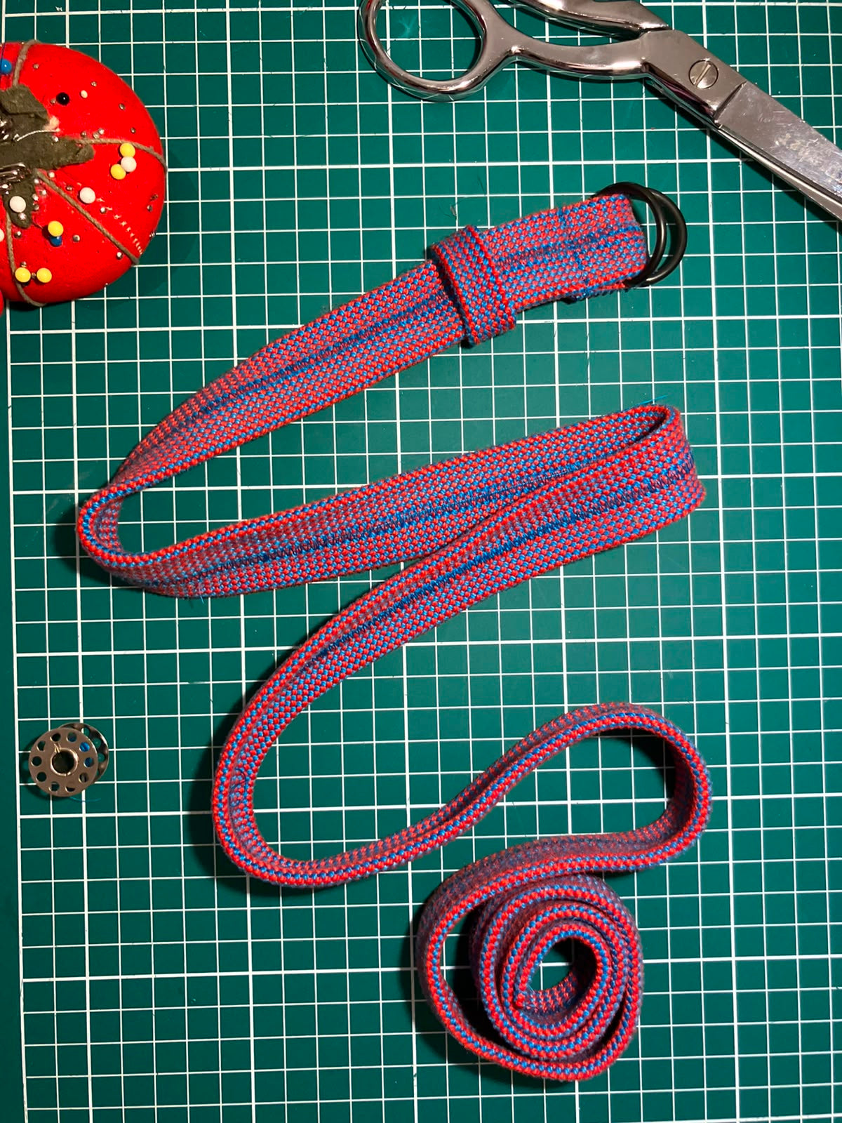 Recycled Rope Belt with D-Ring Buckle - Red and Blue