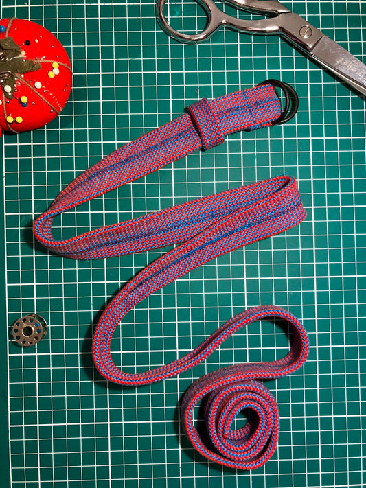Recycled Rope Belt with D-Ring Buckle - Red and Blue